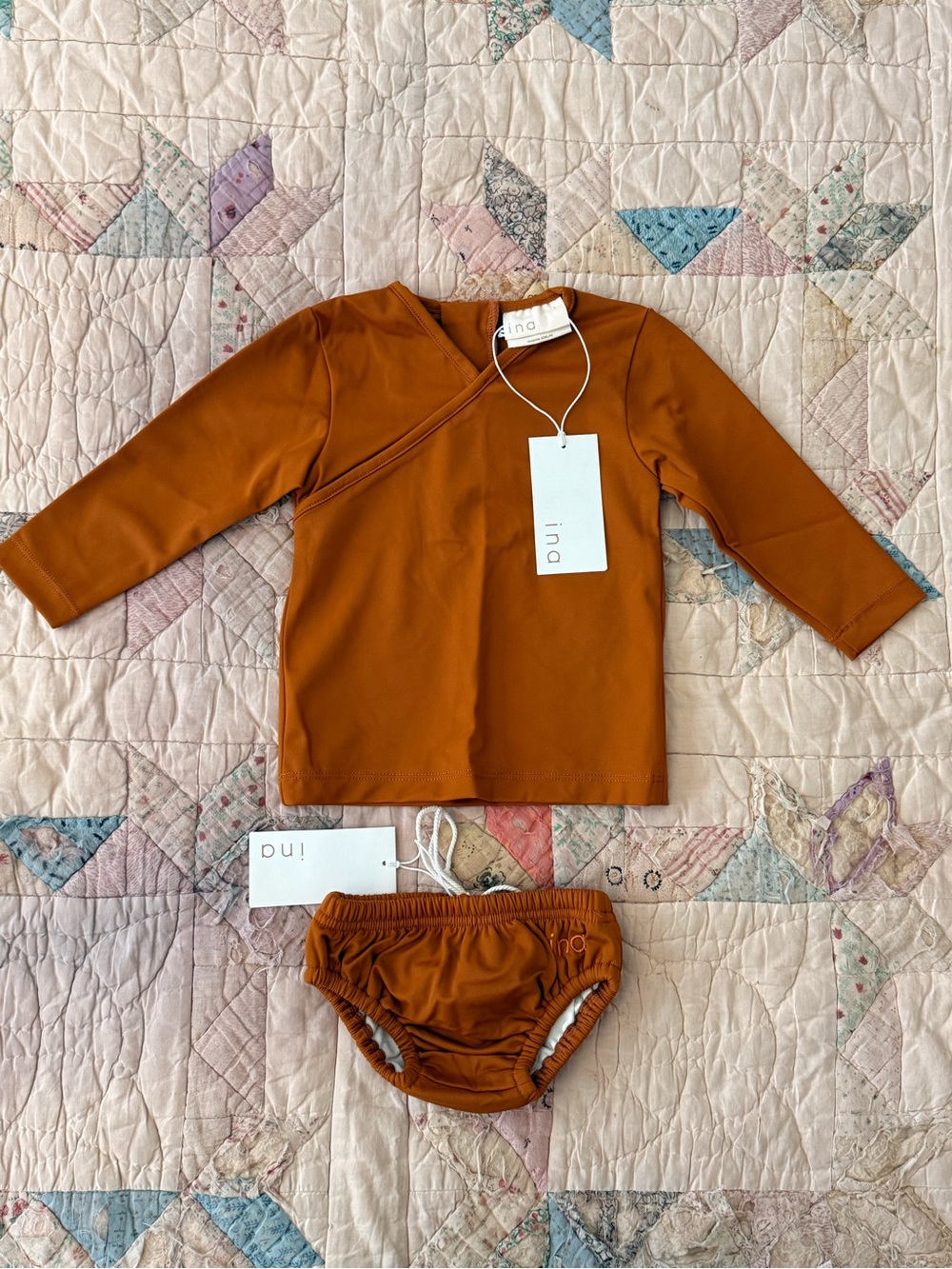 NWT Ina Swim Ada Rash Shirt + Lumi Swim Nappy Set | Rust | Size 1 / M